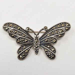 Marcasite Butterfly Brooch 925 Sterling Silver Retro Fairy Classic Cottagecore